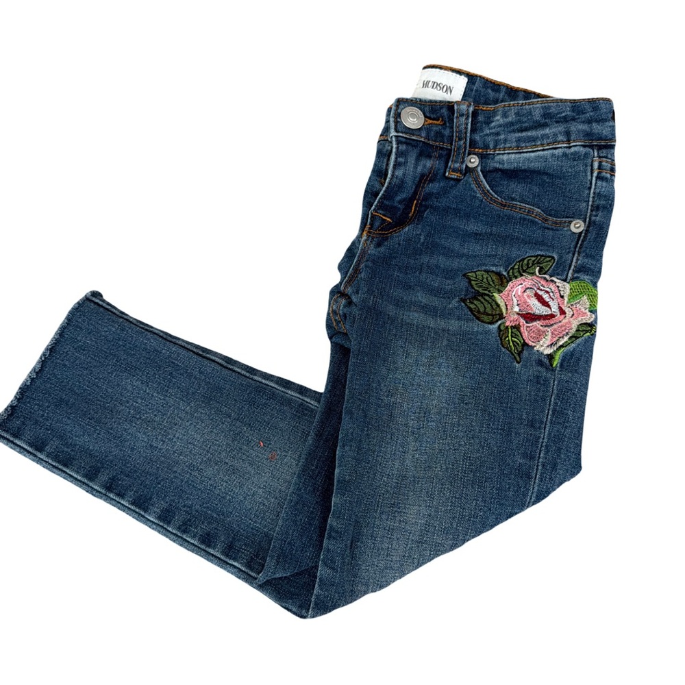 Hudson Jeans Kids Denim with Pink Rose Embroidery
